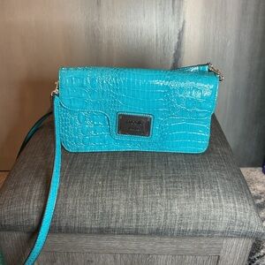 Nicole Miller Turquoise Croc-Embossed Satchel – Vibrant Teal Handbag
